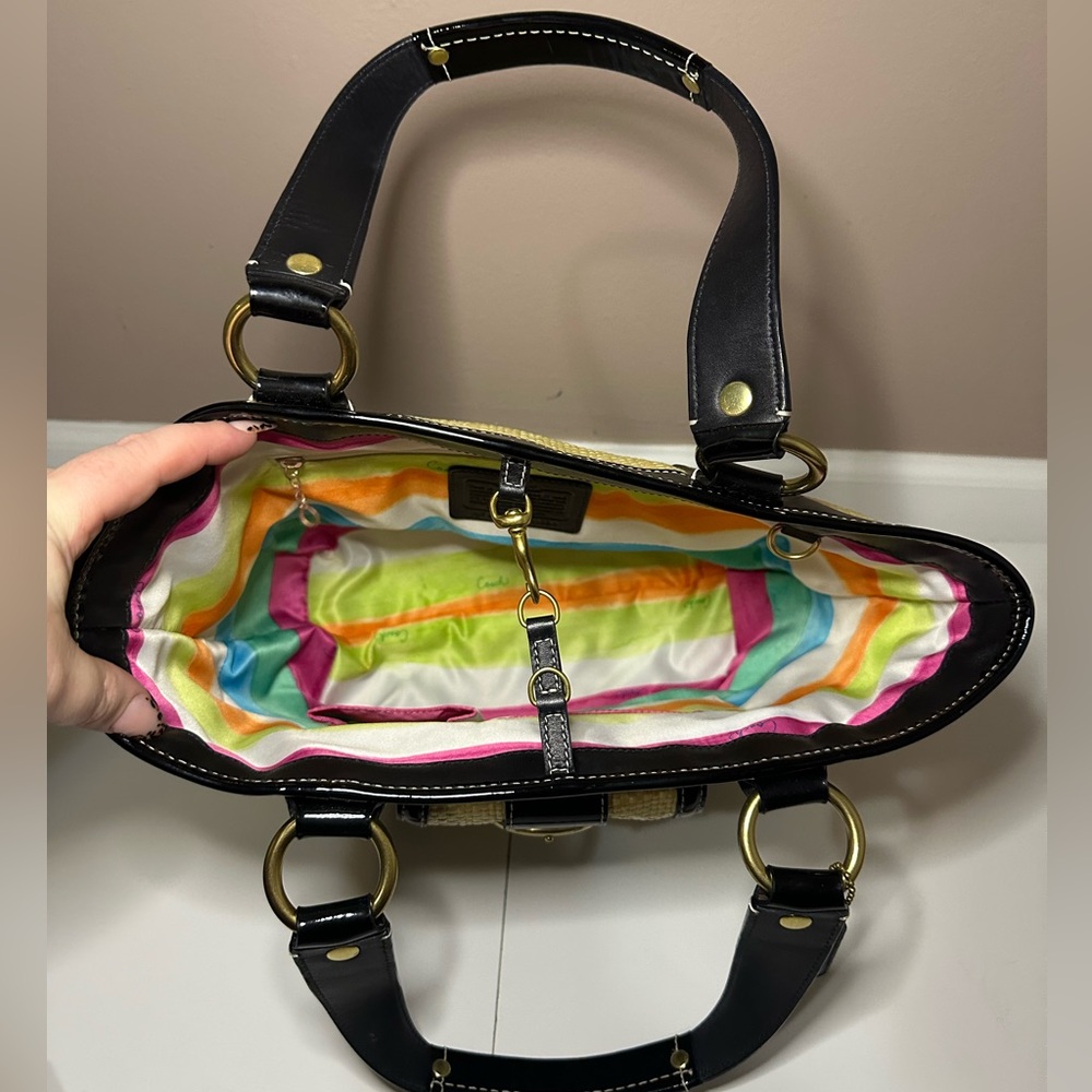 Coach Black and Natural Straw Tote Shoulder Bag - Picture 4 of 15